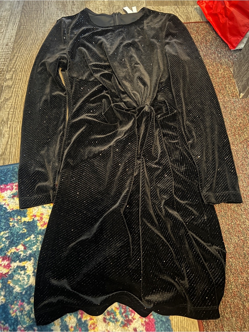 & other stories Black Velvet Twist-Front Long Sleeve Dress